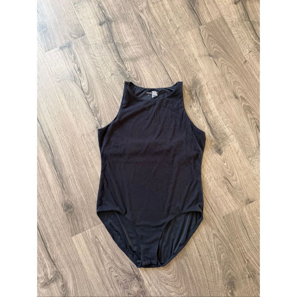 Soma Womens Size Large Black Ribbed Knit  Sleeveless High Neck Bodysuit